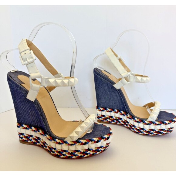 Christian Louboutin Shoes - Christian Louboutin Cataclou Espadrille Sandals Red White Blue Denim Size 37 / 7